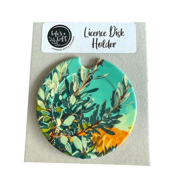 Licence Disk Holder - Shades of Green Leaf Bush