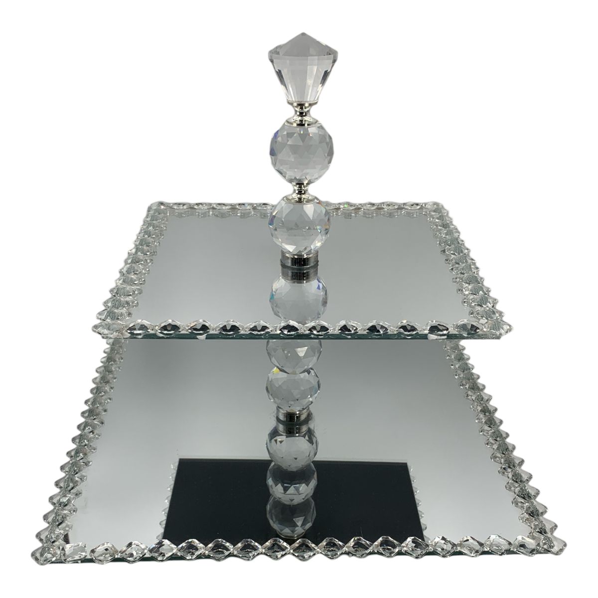 Cake Stand Mirror 2 Tier Square With Diamante Border On Rptating Stand   S Zoom.file