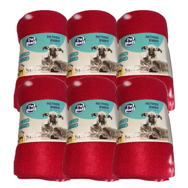 Pet Mall Pet Fleece Blanket Red Paw Print (76 x 100cm) - 6 Pack