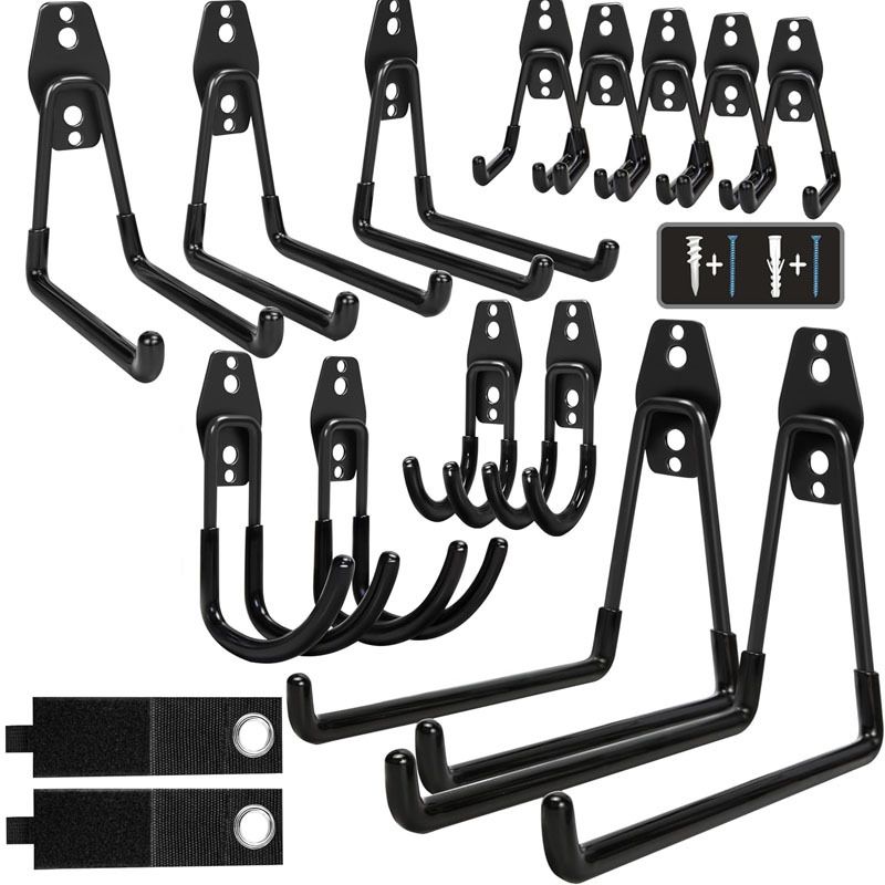 Garage Hooks 16 Pieces Steel HeavyDuty Garage Storage Hooks w/ Anti-Slip Coating