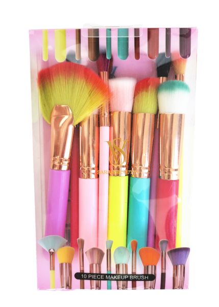 Sarah Beauty Makeup Brushes Premium Quality - Rainbow 10 Piece Pack