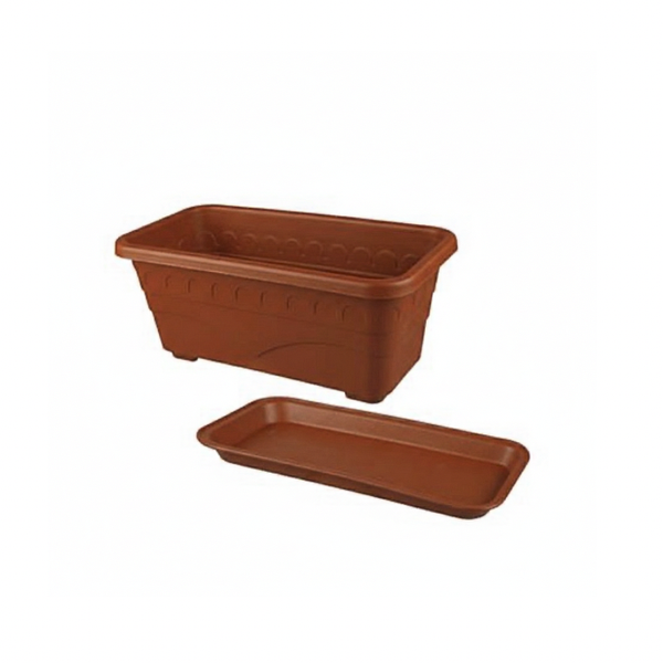 Retro Planter with Tray - Brown - 30 x 16 x 12cm