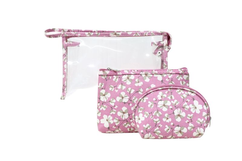 3 Pcs Woven Pattern Toiletry Bag-010-Dark Pink