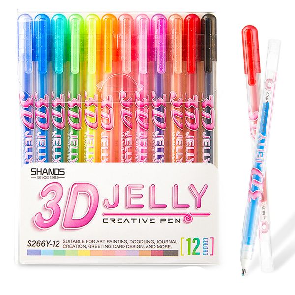 3D Jelly Pen Set,12 Colors 3D Glossy Jelly Pens for DIY Painting Drawing