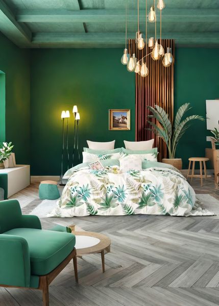 Off White, Green Polyester Leaf All tc Duvet Cover 6 Piece
