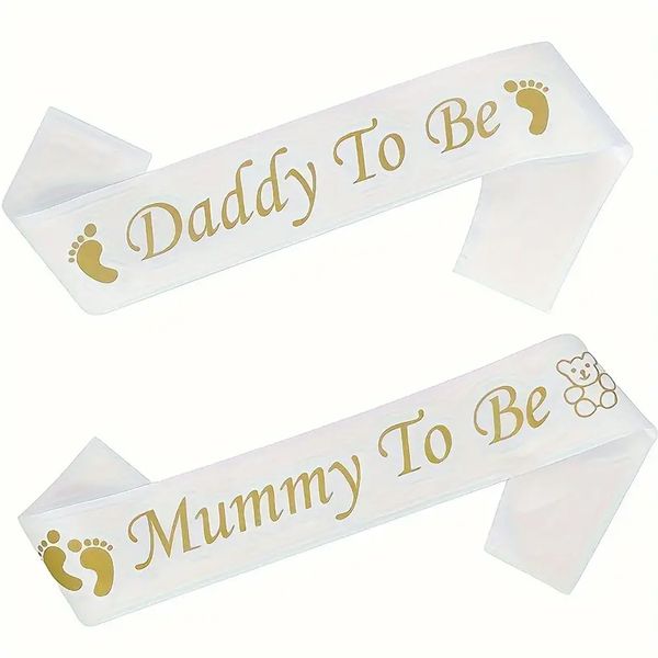 Kabukis 2pc Mom &amp; Dad Baby Shower Canvas Sash Set- Celebrate Parents-to-Be!