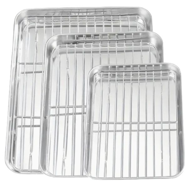 Kitchen Stainless Steel Baking Pans/Trays With Removable Cooling Rack 6 Piece