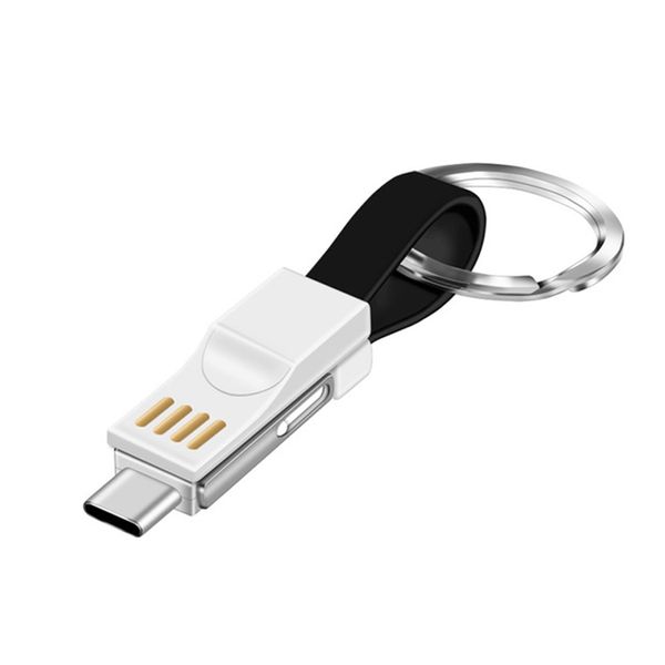 Portable Mini 3 in 1 USB Magnetic Keychain Data Charger Cable - Black