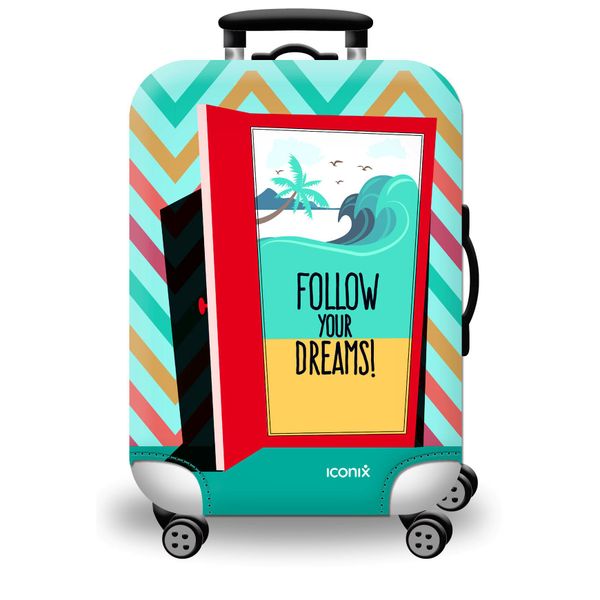 Printed Luggage Protector Cover - Open Doors - Follow your Dreams - L