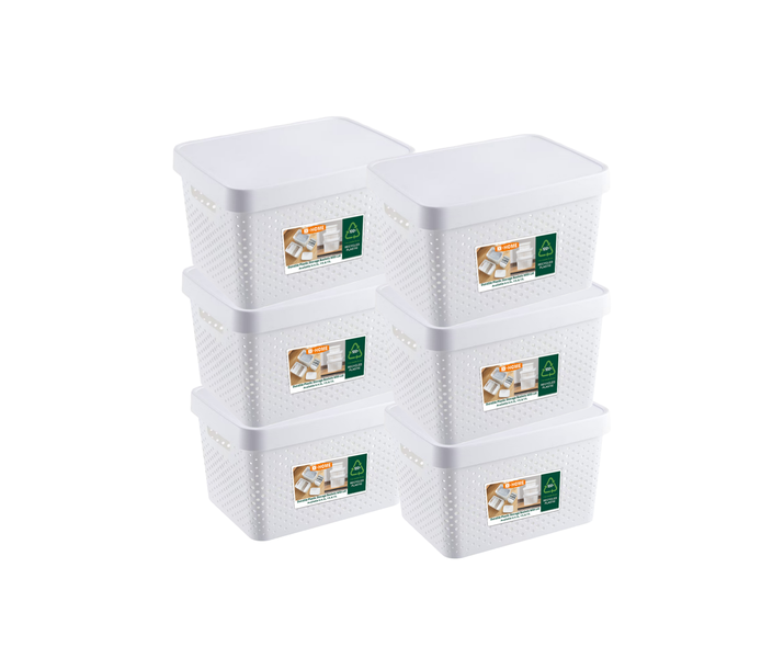 X-HOME 4.5L Storage Container Organiser Basket Stackable &amp; Lids -Set of 6