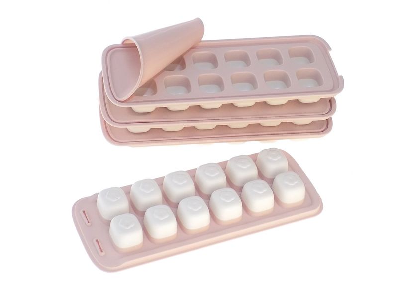 Elegant Plastic Ice Cube Tray With Silicone Base &amp; Lid - 3 piece