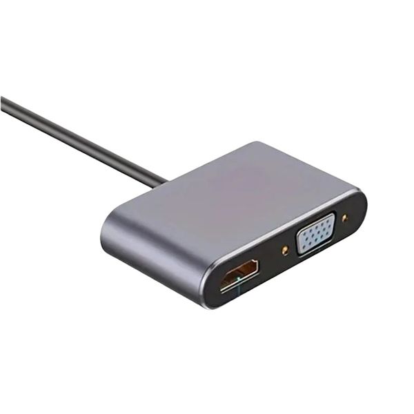 Type-C Hub 4-in-1 HDMI VGA USB PD Adapter for PC Laptop Gray