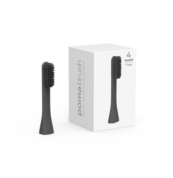 PomaBrush - Nylon &amp; Silicone Electric Toothbrush Head - Black (Pack of 4)