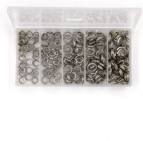 200-Piece Fishing Steel Split Rings 5 Sizes, Withstanding Large Tensile