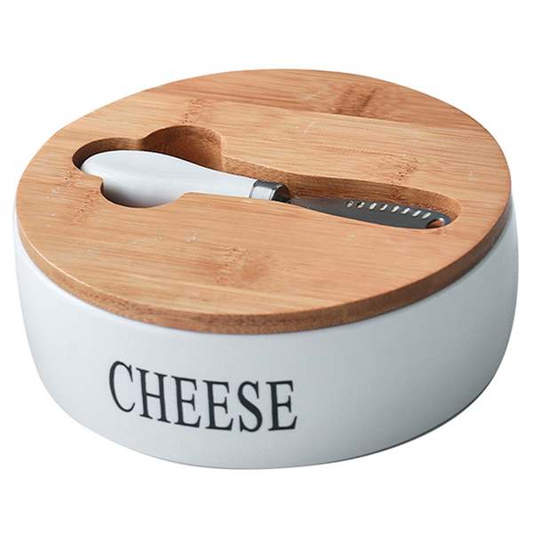 Cheese Sealing Box Ceramic Butter Plate With Lid And Knives Set