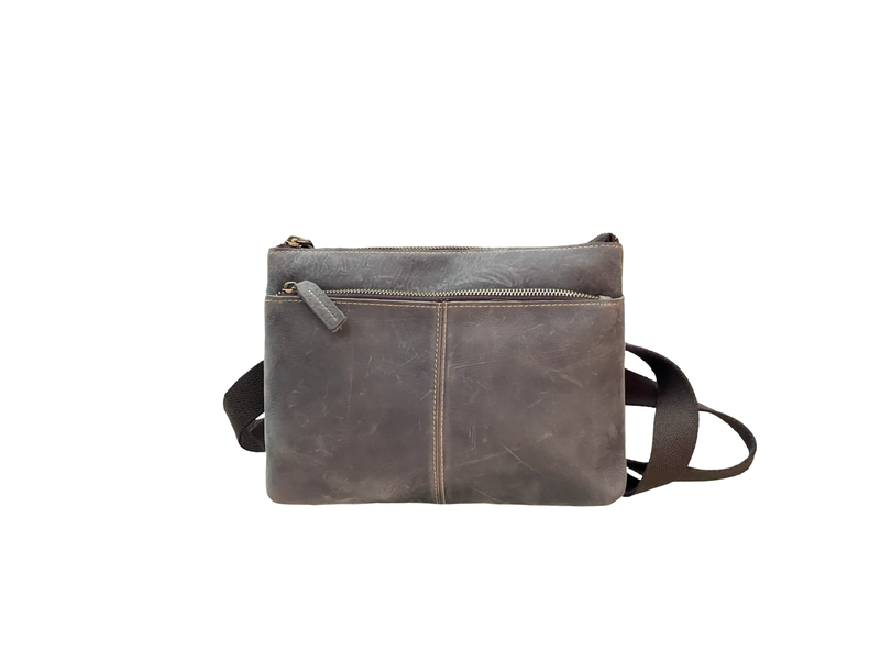 Dual-Zip Raw Leather Crossbody