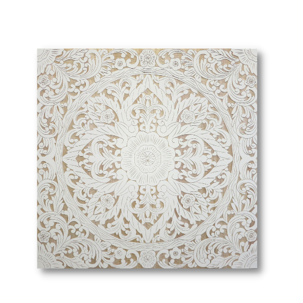 Delicately Carved Wood Art - Vintage Lace White - 1000x1000mm