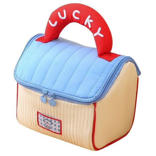 Cute Color-block Lucky Cosmetic Bag | Quilted Design + Cartoon Logo