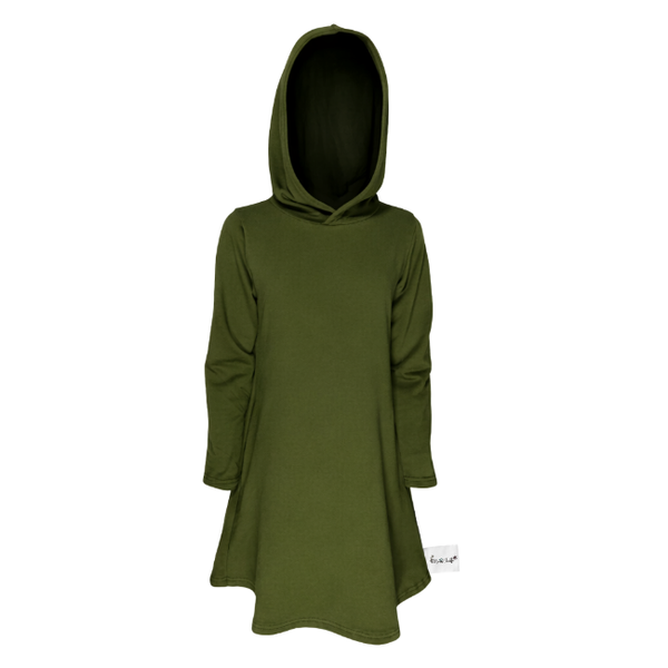 Toddler/Kids - Hooded Dress - Knee Length/Long Sleeve - Olive