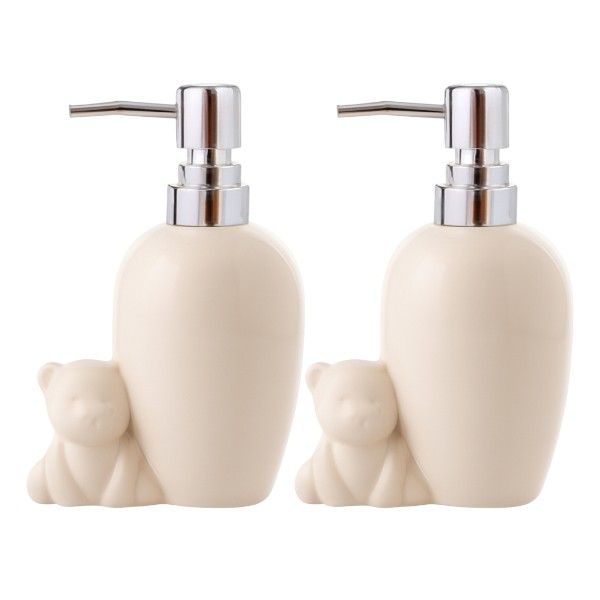 2 Piece - Bear Accessory Hand Soap Dispenser - Beige