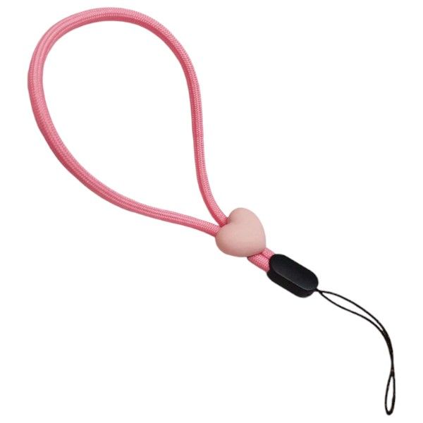 Heart Detail Adjustable Thick Rope Wrist Lanyard - Pink/Black
