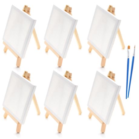 Craft Mini Wooden Painting Easel And Canvas With Paint Brushes Jumbo Set