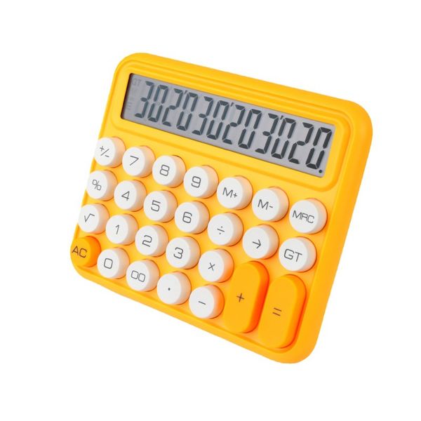Yellow Mechanical switch calculator 12-digit large LCD display and button
