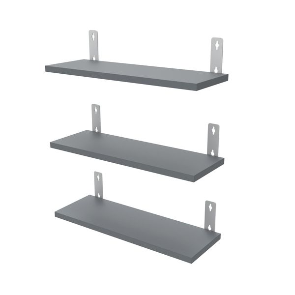 Wood Floating Shelves 3-Set with White Metal Brackets for Home, Office, Gym