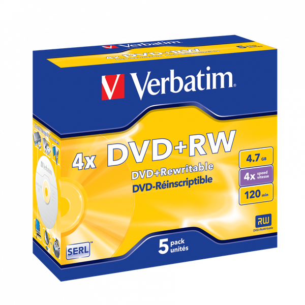 Verbatim Dvd+rw (Matt Silver) 4x (Jewel Case) 5 Pack