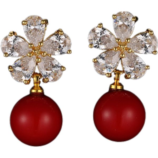 Shaped Drop Earrings - Red Beads image