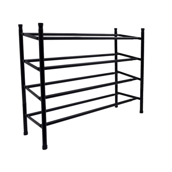 Knight - Black Metal 4 Tier Shelf Shoe Rack Holder - Extendable &amp; Stackable