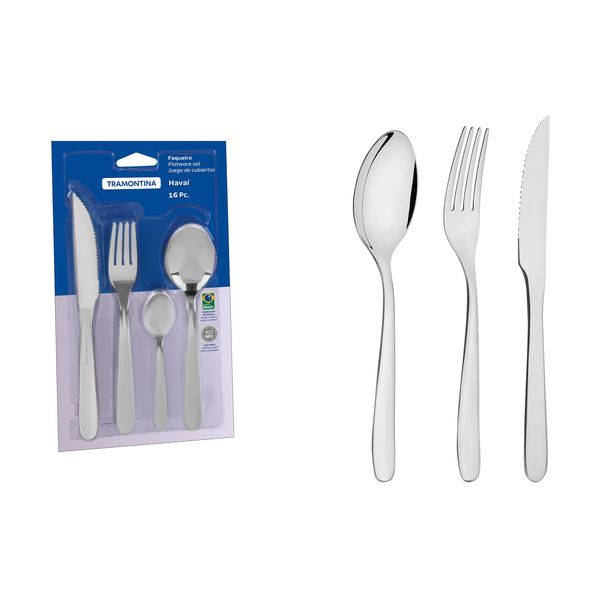 Tramontina 16 pieces Hawaii Stainless Steel Cutlery Set with Steak Knives