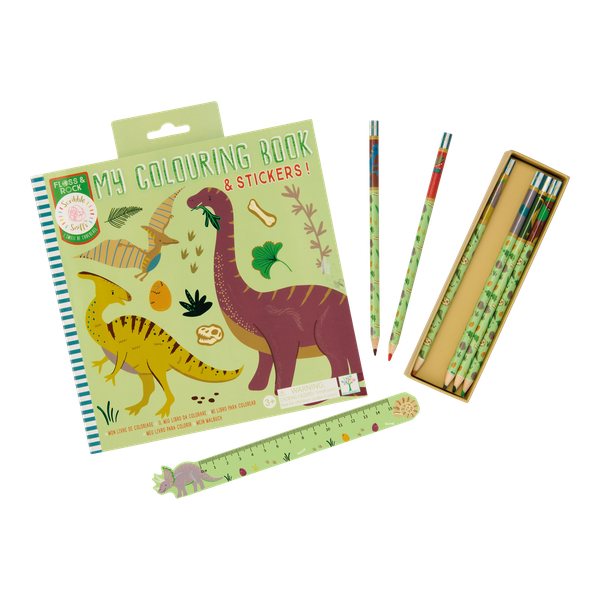 Floss &amp; Rock Colouring Book, Pencils and Ruler Set Dino