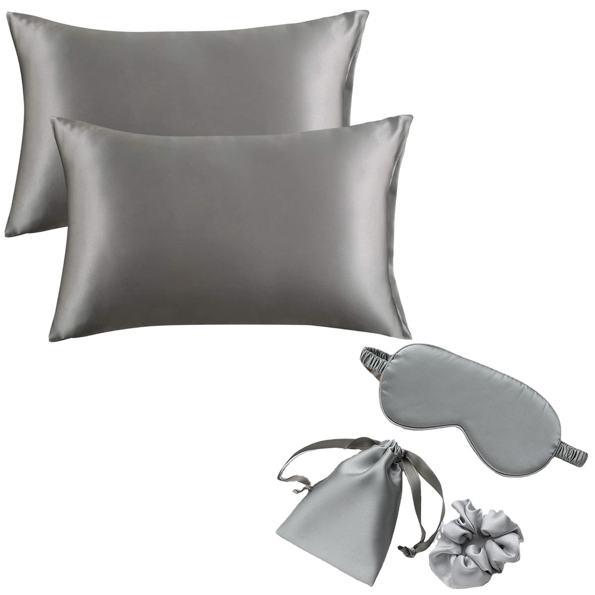 Satin Pillowcase Set of 2 Silk Pillowcases, Scrunchie, Sleeping Mask