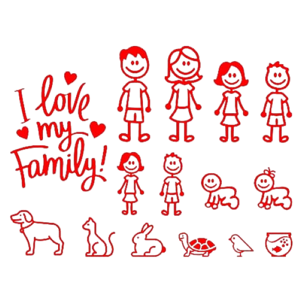 I love My Family Multi-Purpose Car Stickers- Red