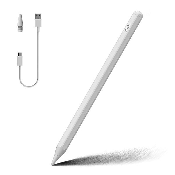 Tuff-Luv Magnetically attached Apple iPad Tilt &amp; Pressure Sense Capacitive Touch Pencil [with Palm Rejection] - White (Works on all ipad model from