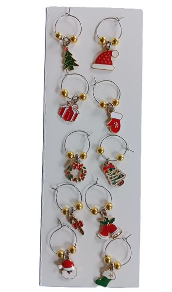 Christmas Wine Glass Charms - Festive 10-Piece Set (Gift-Ready)