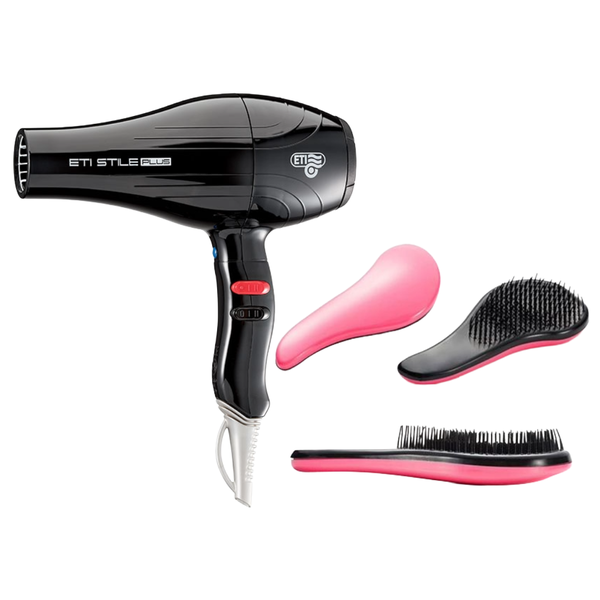 ETI Stile Plus Black Hairdryer 2,500W &amp; Sarah Beauty S-Shaped Brush
