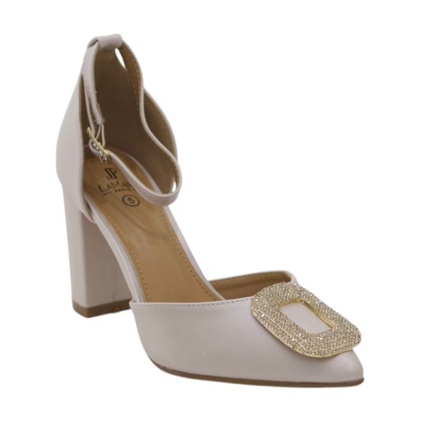 LaMara ParisEsmae open-waist PU 9cm heel with square trim white