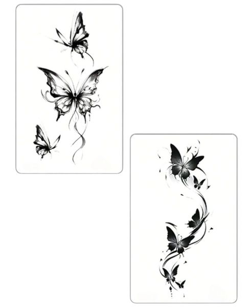 2 Piece - Butterfly Theme Semi Permanent Tattoo - Black
