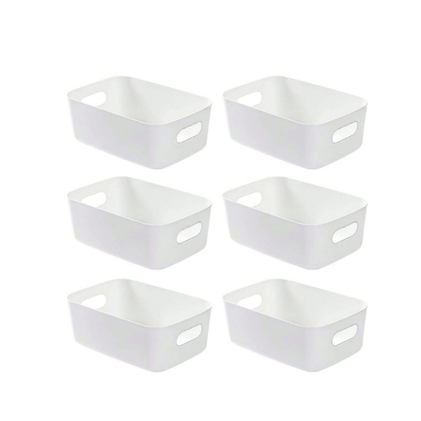 6-Piece Set of White Multifunctional Plastic Storage Boxes with Handles