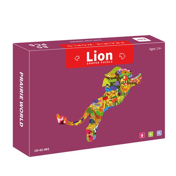 Animal-Shaped Educational Puzzle for Children - Lion (80 pieces)