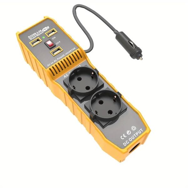 Car Power Inverter 12V to 220V/230V - 2 AC Sockets, 3 USB Ports,