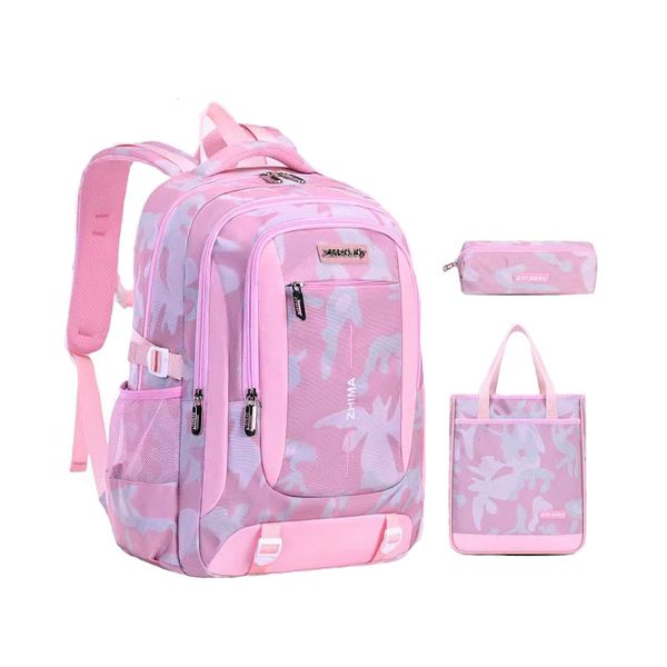 Large Teenager Waterproof School Backpack Set - Pink - 3 Piece