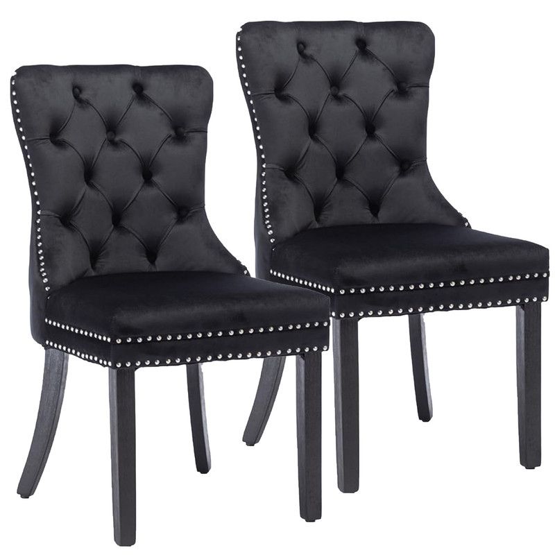 Velvet Dining Chair or Kitchen Chair Upholstered Seat with Wooden Legs - Set of 2