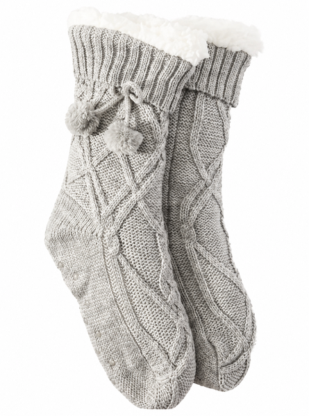 J P Grey Soft Haven Anti-Slip Knit Snug Step Winter Grip Socks