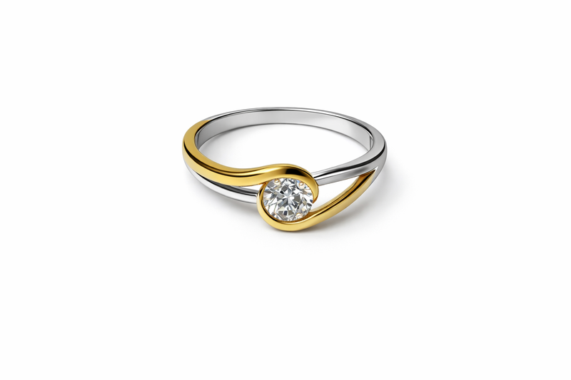 Art Jewellers - 925 Sterling Silver Yellow Gold-Plated Twist Solitaire Ring
