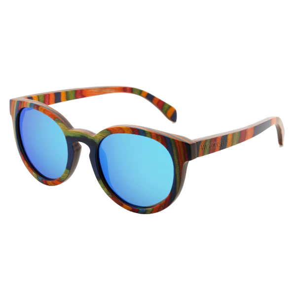 Round Skateboard Blue Lens Polarized Bamboo Sunglasses 4850-1