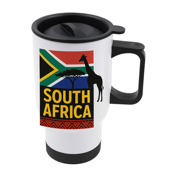 Heritage Day South Africa Flag &amp; Giraffe Travel Mug - Insulated Coffee Cup