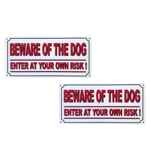 Dog Warning Signs 25x12cm - Enter at Your Own Risk (Set of 2)